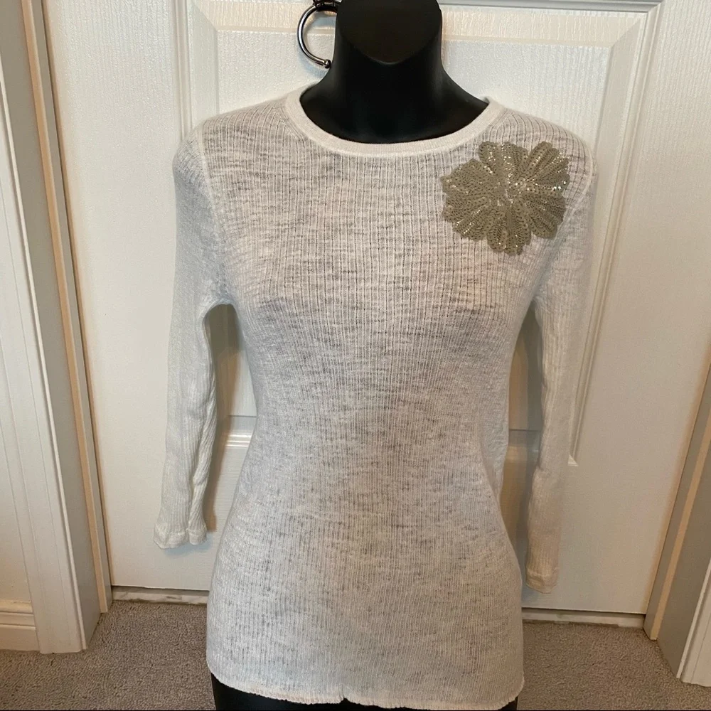 NWOT J.Crew Ribbed Sweater with Flower Sequin Detail - Picture 6 of 7